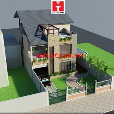 Thiết kế kiến trúc nhà phố mặt tiền kích thước 8 M mái thái